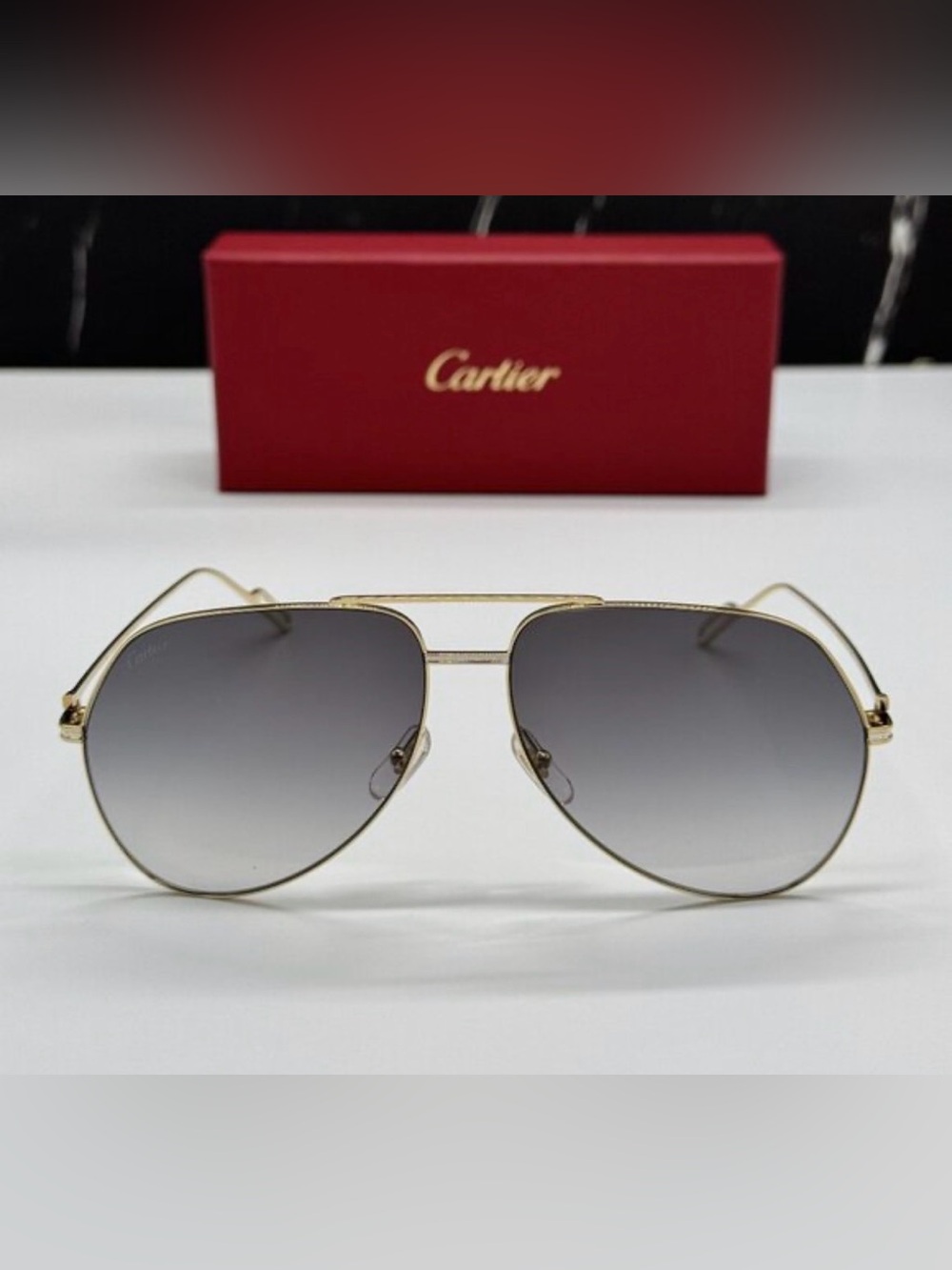 🔥100% Authentic Cartier Sunglasses Aviator Pilot Gold /  Grey Double C Décor🔥